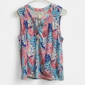 Stella Parker Tropical Leaf Print Tank Top - Blue and Pink